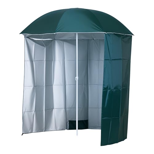 Outsunny Sombrilla de Playa con Panel Lateral Ø220x220 cm Parasol para Terraza con Apertura Manual 8 Varillas de Acero y Bolsa de Transporte para Jardín Piscina Verde