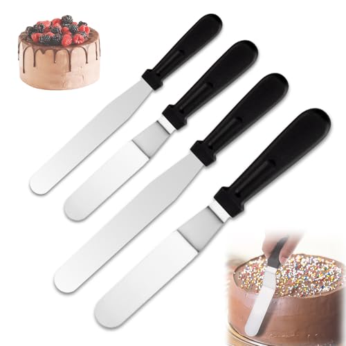 KASESSS 4 Piezas Espatula Pasteleria, Espatula Reposteria de Acero Inoxidable, Espátulas Angulares para Tartas 6/8 pulgadas, Espátulas de Glaseado para Untar Crema,Decoración de Pasteles