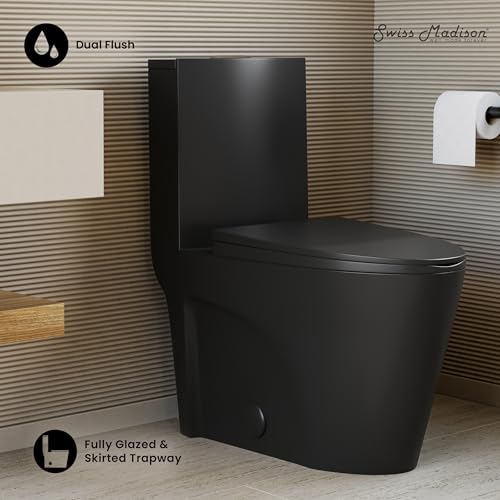 Image of St. Tropez One-Piece 14 inch Rough-in 1.1 /1.6 GPF Dual Top Flush Elongated Toilet in Matte Black