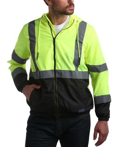 Bass Creek Outfitters Men's Hi Vis Jacket - ANSI Class 3 Safety Rain High Vis Waterproof Reflective Workwear (Sizes: M-XXL), Size X-Large, Safety Yellow