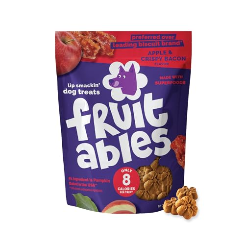Fruitables Baked Dog Treats, Healthy Pumpkin Treat for Dogs, Low Calorie & Delicious, Free of Wheat, Corn and Soy, Made in the USA, Apple and Crispy Bacon Flavor, 12oz