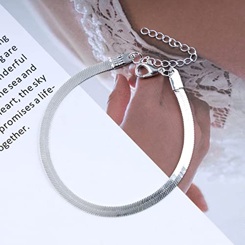 Boho Flat Snake Chain Bracelet Gold Herringbone Chain Bracelet Flat Snake Bracelet Minimalist Bracelet Jewelry for Women and Girls3