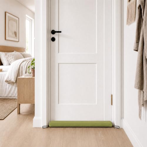 Image of Sunolga Door Draft Stopper, Removable Washable Cover, 38 inch, Olive Green | Weighted Gap Filler, Blocks Hot and Cold Air, All-Season Seal, Easy Install, Noise & Wind Blocker, Home Essentials