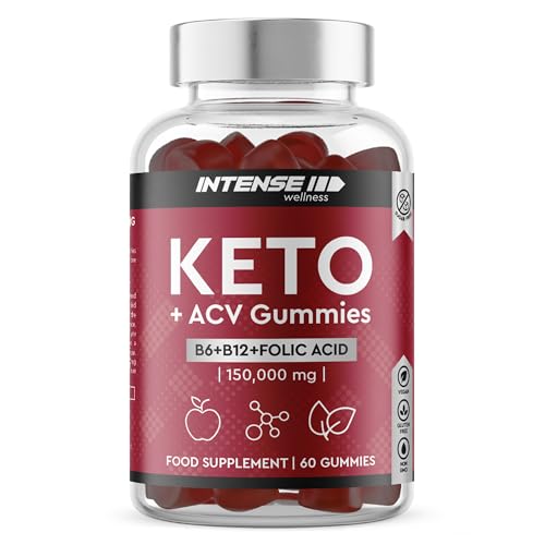 INTENSE Wellness Apple Cider Vinegar Gummies Sugar Free, 500mg Keto ACV Gummies - Vegan Pectin, Vitamin B12, B6, Folic Acid, Iodine, 60 Count