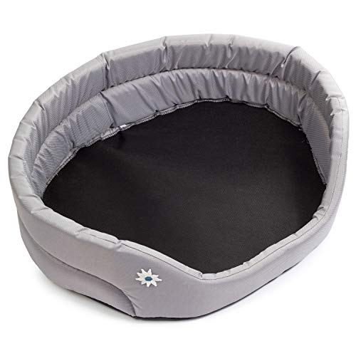 BOUTIQUE ZOO Hundebett | Oval Hundekissen für Kleine Hunde oder Katzen | Kratzfest Hundeliege mit Kissen | Hundekorb | Waschbar Polyester | Große: M (54x47 cm) | Farbe: Grau