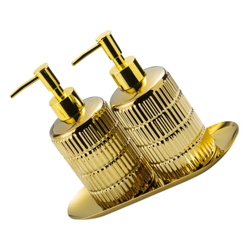 UKCOCO Lot de 2 Set de Flacons Distributeurs de Lotion Dorés, 300 ML, en Céramique Pressable, pour Salle de Bain, Plateau Porte-flacons, Accessoires pour...