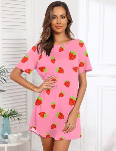 Image of Ekouaer Sleep Shirts for Women Short Sleeve Night Shirts for Sleeping Pullover Nightgown Soft Nightdress S-XXXL