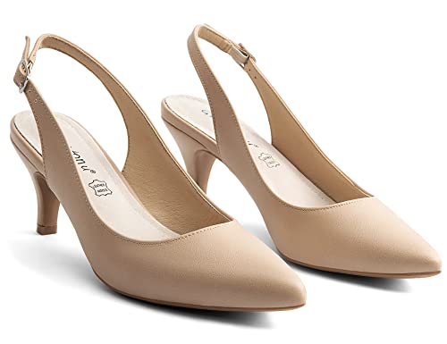 Greatonu Womens Nude Formal Classic Slingback Kitten Heels Pumps Court Shoes Size 9 Us / 40 Eu #TOP2