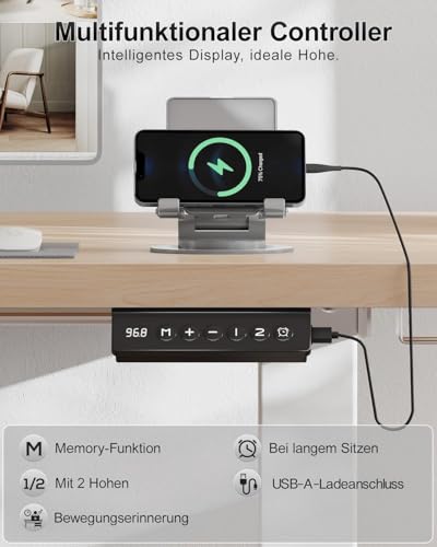 Airfish Höhenverstellbarer Schreibtisch 100x60cm, Kinder Schreibtisch Höhenverstellbar Elektrischer mit Memory-Funktion… – Ansicht 4