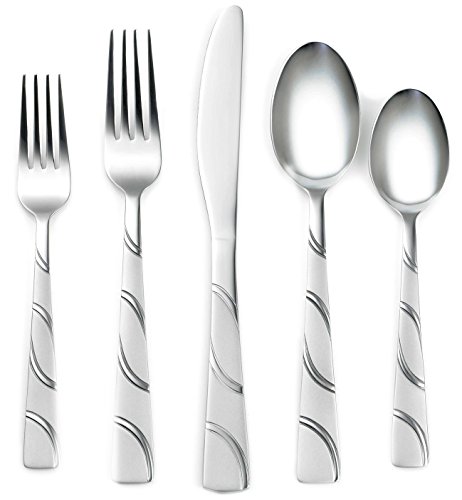 Corelle Coordinates Darcy Frost 20-Piece Flatware Silverware Set, Stainless Steel, Service for 4, Includes Forks/Spoons/Knives