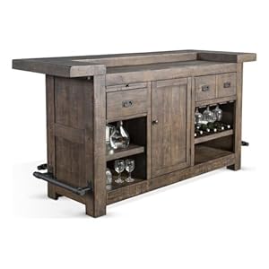 Pemberly Row Wood Home Bar with 4 Shelves and 3 Drawers in Cherry (42″ H x 80″ W x 28″ D) for Home, Kitchen, Dining Room with Storage Cabinet and Wine Rack, Easy Assembly