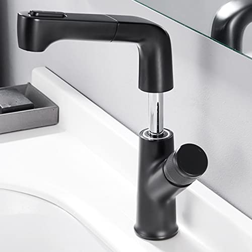 Mitigeur lavabo douchette extractible robinet rétractable laiton noir - 3