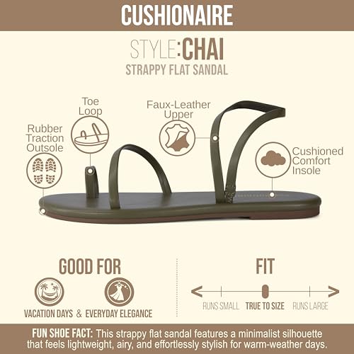 Image of CUSHIONAIRE CHAI Flat Strappy Sandals for Women, Comfortable Dressy Summer Slip-On Sandal with Memory Foam