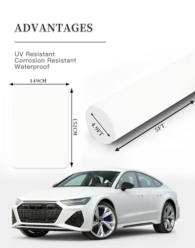 Image of Matte White Vinyl Wrap Film for Cars, 5ft x 4.9ft Car Vinyl Wrap Roll for Car Body Protection, Scratch Resistance with Air Release Technology (Matte White)