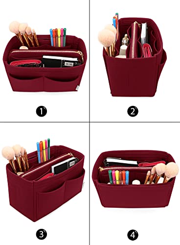 Image of Felt Purse Insert Handbag Organizer Bag in Bag Organizer with zipper Bag Tote Shaper for Speedy Neverfull 8021 Vine Red L2
