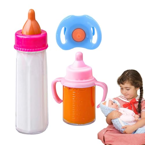 Juego De Botellas para Muñecas - 3 Uds Juego De Juguetes De Alimentación | Biberones Mágicos | Juego De Simulación | Biberones De Leche Mágicos Inodoros | Botellas De Leche Y Jugo Que Desaparecen