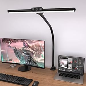 Hokone Lampe de Bureau LED Puissante avec Pince, Lampe de Table Architecte 9W à Commande Tactile avec 5 Modes de Couleur et 5 Luminosités,Fonction Mémoire,Noir Pour étudier, Travailler