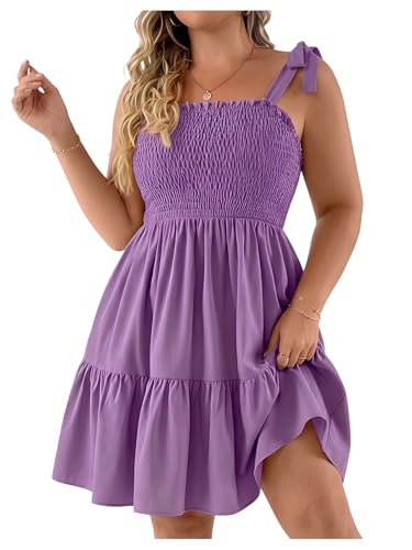 Image of Floerns Women's Plus Size Summer Knot Tie Shoulder Ruffle Straps Flounce Flowy Smocked Sundress Shorts Dress