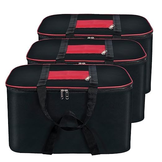 Nylon Big Underbed Storage Bag Moisture Proof Cloth Organiser with Zippered Closure and Handle(BlackRed, 54x46x28cm) Rectangular (Pack Of 3)
