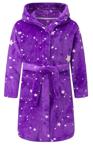 Image of Kid Fleece Hooded Robes Girls Bathrobes Boys Soft Plush Sleepwear Toddler Fuzzy Pajamas