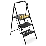 600lbs 3 Step Ladder,Folding Step Stool with Wide Anti-Slip Pedal, Heavy Duty Sturdy Steel Ladder with Handgrip,Portable Steel Step Stool for...