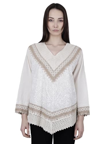 Image of Ukal Hand Embroidered Cotton Kurti, Full Sleeves, Chikan Work, Relaxed Fit, Boho Short Ethnic Dress for Women