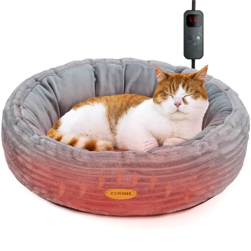 GDGZT Beheiztes Katzenbett, Katzenbett Waschbar für Drinnen, Hundebett Flauschiges mit Heizkissen, Katzendonut für Katzen und kleine Hunde, 50,8 cm...