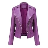 LEMONONSTORE Fashion PU Leather Jackets for Women Stand-Up Collar Zipper Motorcycle Biker Jacket Sli