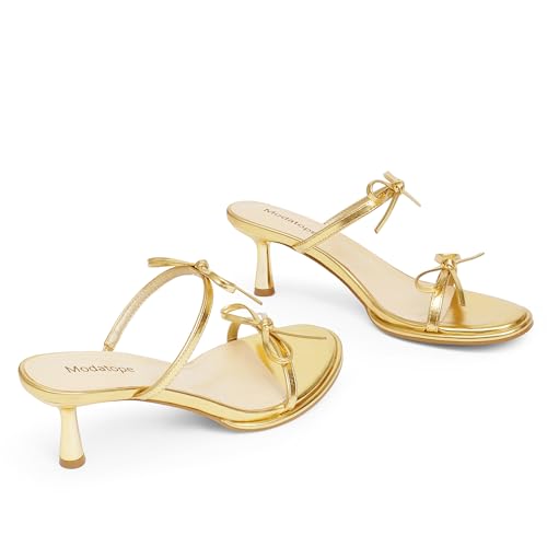 Image of Modatope Two Strap Heeled Sandals for Women Kitten Heel Rounded Toe Heels Women Slip on Open Toe Sandals