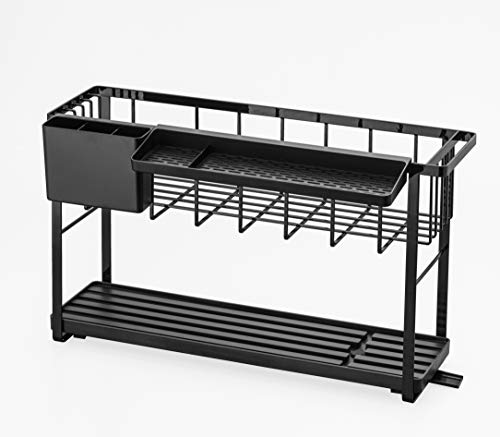 山崎実業(Yamazaki) スリム スリーウェイ 水切り ワイヤーバスケット 2段 ブラック 約W57.5XD16XH33.5cm タワー 置き場所を選ばない スリム設計 5071