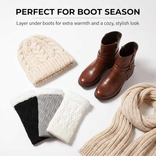 Image of Tipi Toe Women's 3 Pairs Boot Cuffs - Knitted Short Leg Warmers for Boots, Cozy Winter Layering Socks