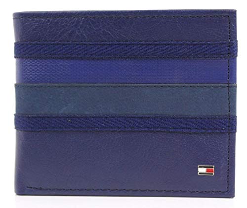 New Tommy Hilfiger Men's Leather Double Billfold Passcase Wallet & Valet/Cobalt