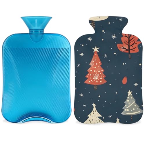 Hot Water Bottle with Soft Cover,2L Modern Xmas Tree Hot Water Bag for Hot and Cold Compress, Hand Feet Warmer, Rubber Hot or Cold Water Bottle Halloween Christmas Decorations