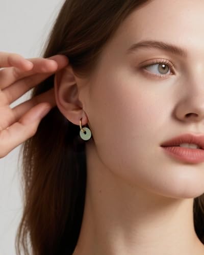 Jade Earrings for Women, 14K Gold Plated Aventurine Crystal Huggie Hoop Earring for Trendy Green Jade Hoop Dangle Jewelry3
