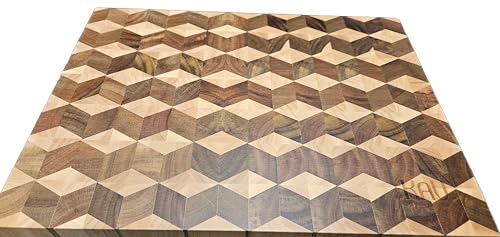 Tabla para cortar grande de madera de acacia KAV, rectangular, de 41.91 cm x 31.75 cm x 5.08 cm con diseño de rejilla de diamante miniatura 7