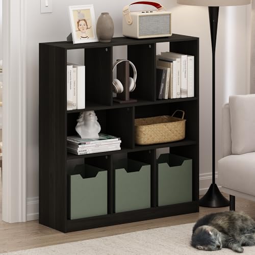 Image of Furinno DALY Book Shelf, 8-Cube Bookshelf, Horizontal Cube Storage Organizer Bookcase, 10.9 x 35.4 x 39.4, for Living Room, Bedroom, Home Office, Espresso