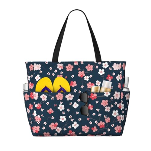 Large Beach Bags Water-resistant Sandproof - peach blossom1 Cute Beach Tote Bags for Women with Zipper
