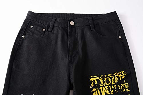 Wjwlskb Men's Printed Regular Fit Comfort Flex Waist Casual Jeans (Black 5608, 36) #TOP2