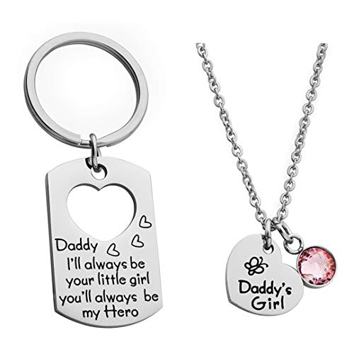 Ankiyabe Father Daughter Gift Dad Keychain And Daddy's Girl Necklace Matching Jewelry Set Gift For Daddy From Daughter (Daddy I'll Always Be Your Little Girl You'll Always Be My Hero & Daddy's Girl) #TOP4
