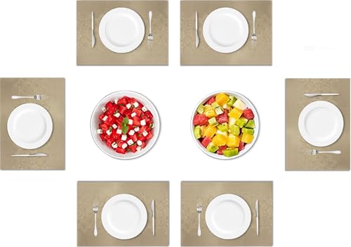 Image of Amazon Brand - Umi PVC Vinyl Wave Design Placemat ST10002TH - Heat Resistant, Wipe Clean, Anti-Skid Table Mats for Dining Table, KitchenHome Decor (30x45 CM Gold Set of 6)