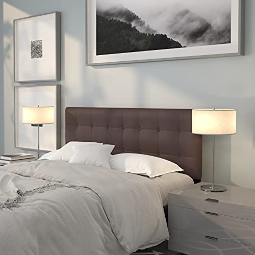 Emma + Oliver Button Tufted Upholstered Queen Size Headboard In Brown Vinyl #TOP8