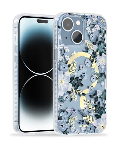 Coque iPhone 15 fleur bleue compatible MagSafe de SCORPIFY