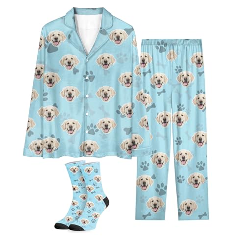 Personalized Pajamas with Faces for Men Women, Pajamas Gifts For Family,Cat Mom,Dog Mom, Custom Christmas Pj