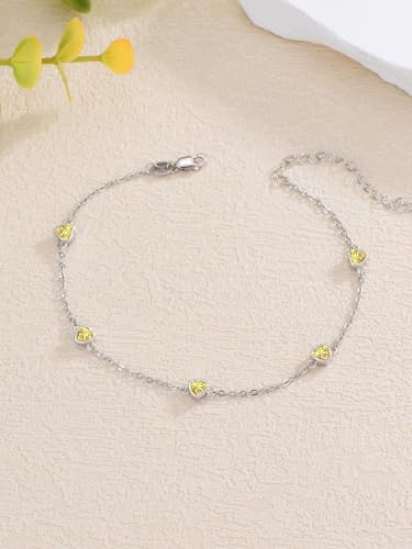 Image of Dorunmo Heart Birthstone Bracelets 925 Sterling Silver Round Birthstone Anklet for Women Birthday Jewelry Gifts for Girlfriend Wife Mother Her