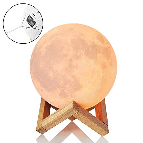 3D Moon Lamp Night Light 5.98? with Stand | Tap Sensor with 3 Color Lunar RGB Lighting Modes | Bedside Night, Rechargeable Globe 3D USB Lamp ? Cool Gift Idea ? with Hanging Strings for Ceiling