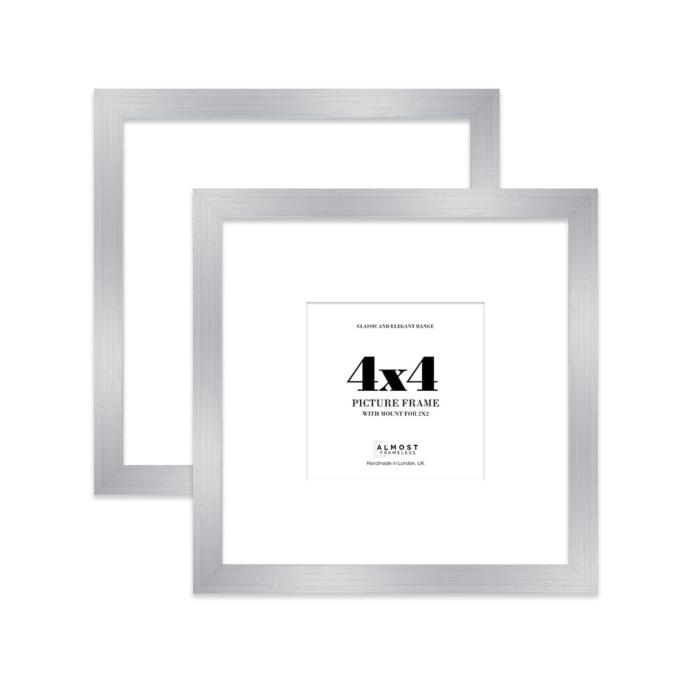 4x4 Silver Picture Frame with Mount for 2x2 Photos, Prints - Modern Square Wall Frame, Set of 2