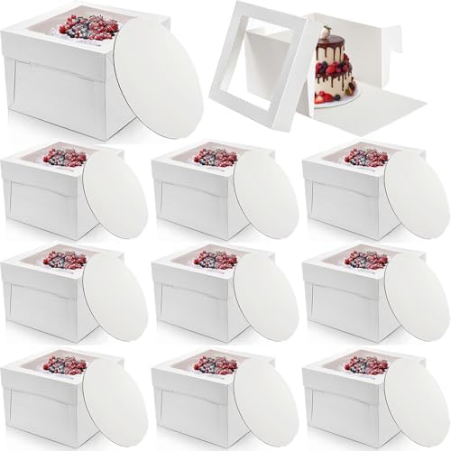 Cididu 10 Pack 12 Inch Cake Boxes with Window and Boards, Sturdy Food ...