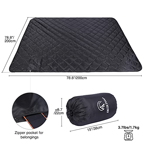 REDCAMP Warme wasserdichte Decke mit Sherpa-Futter, Winddicht Überwurfdecke für kaltes Wetter, Stadion, Camping, Reisen,Outdoor, Sport, waschbar, schwarz, 200 x 200 cm