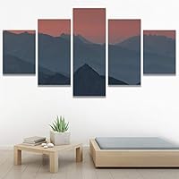 SIGNWIN 5 Panel Canvas Wall Art Coastal Orange Photography Relax/Calm Romantics Sunset Warm for Home Decorations Ready to Hang - 60
