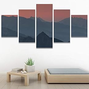 SIGNWIN 5 Panel Canvas Wall Art Coastal Orange...